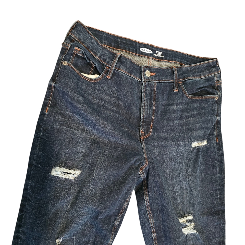 Old Navy Size 12 Rockstar Super Skinny Mid-Rise Distressed Blue Denim Jeans - Picture 2 of 8